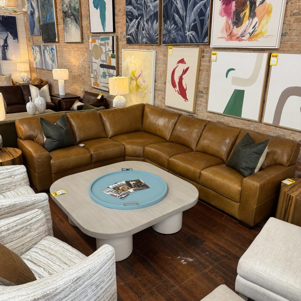 Pillow Arm Italian Leather Sectional - Soft 7963 Dallas Saddle