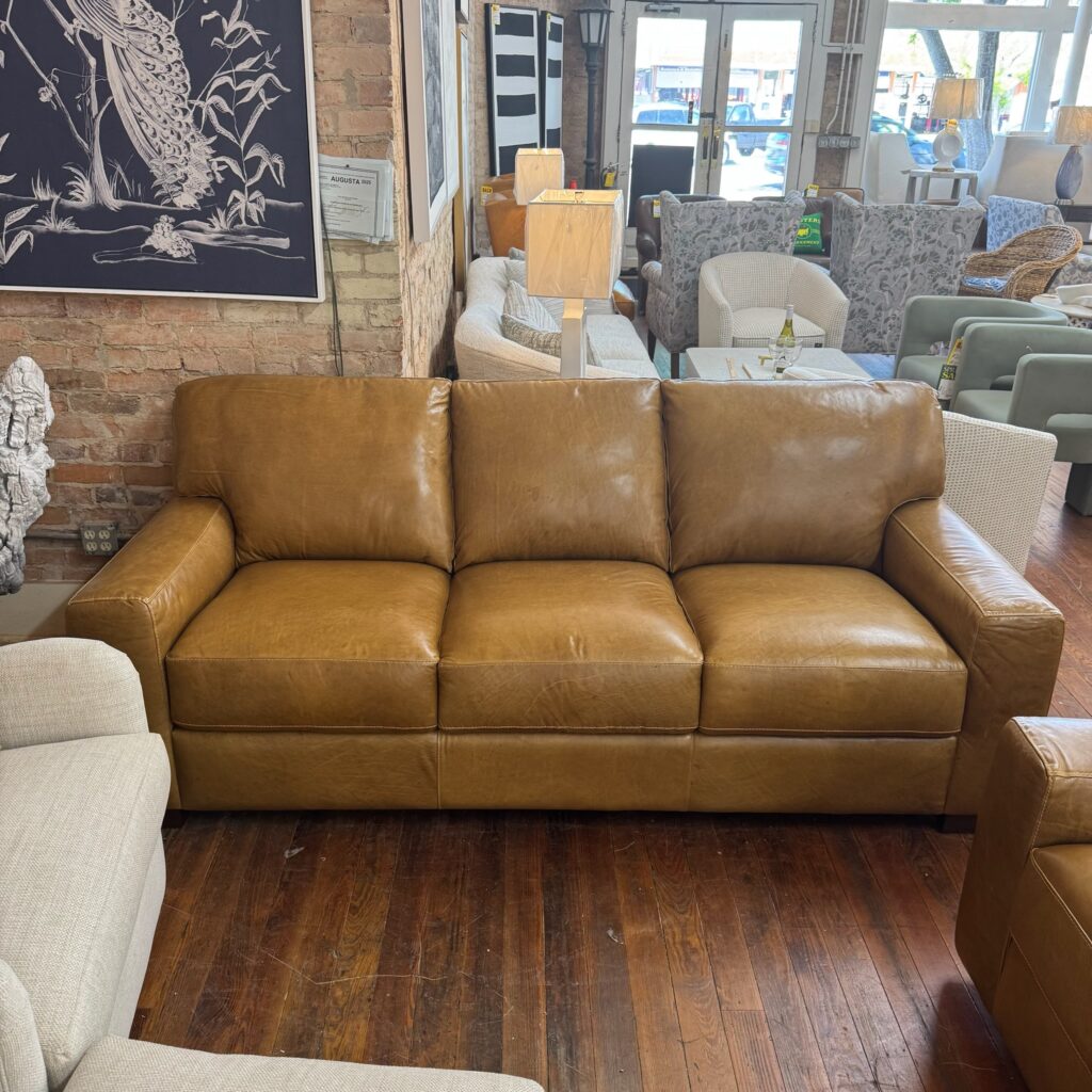 Pillow Arm Italian Leather Sofa - Soft 7963 Dallas Saddle